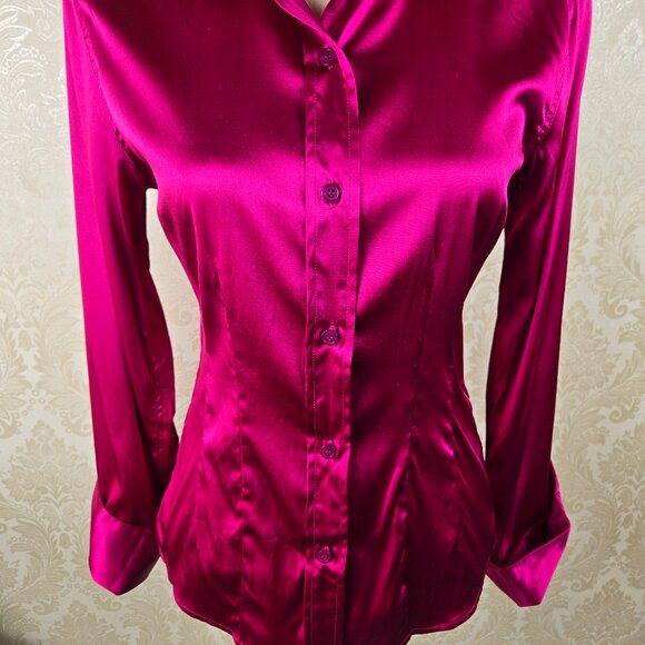 Body by Victoria Sz Small Fuchsia Silk Button Down Shirt Turnback Cuff Long Slv - Picture 3 of 16
